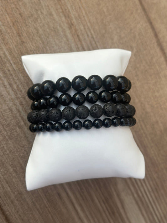 Grounding Energy- Black Onyx + Black Lava Bead Bracelet