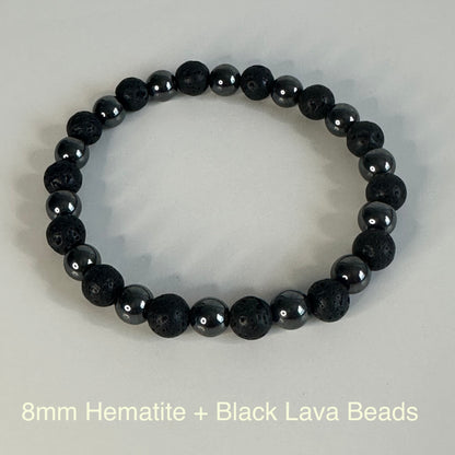 Stability + Grounding- Hematite + Black Lava Bead Bracelet