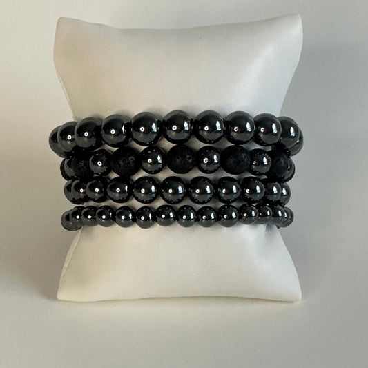 Stability + Grounding- Hematite + Black Lava Bead Bracelet