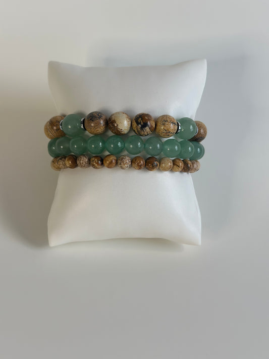 Growth and Abundance (Aventurine + Picture Jasper) Bead Bracelets